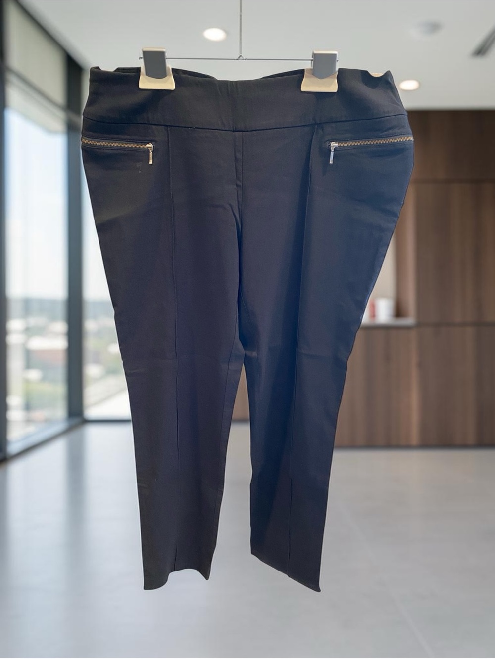 (3) Chico's Black So Slimming Straight Leg Ponte Pants with Zip Pockets